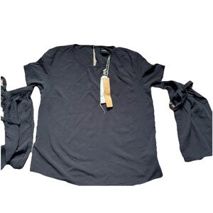 Mustard Seed Size Small Top Long Sleeve Black Cold Open Shoulder NWT Boho